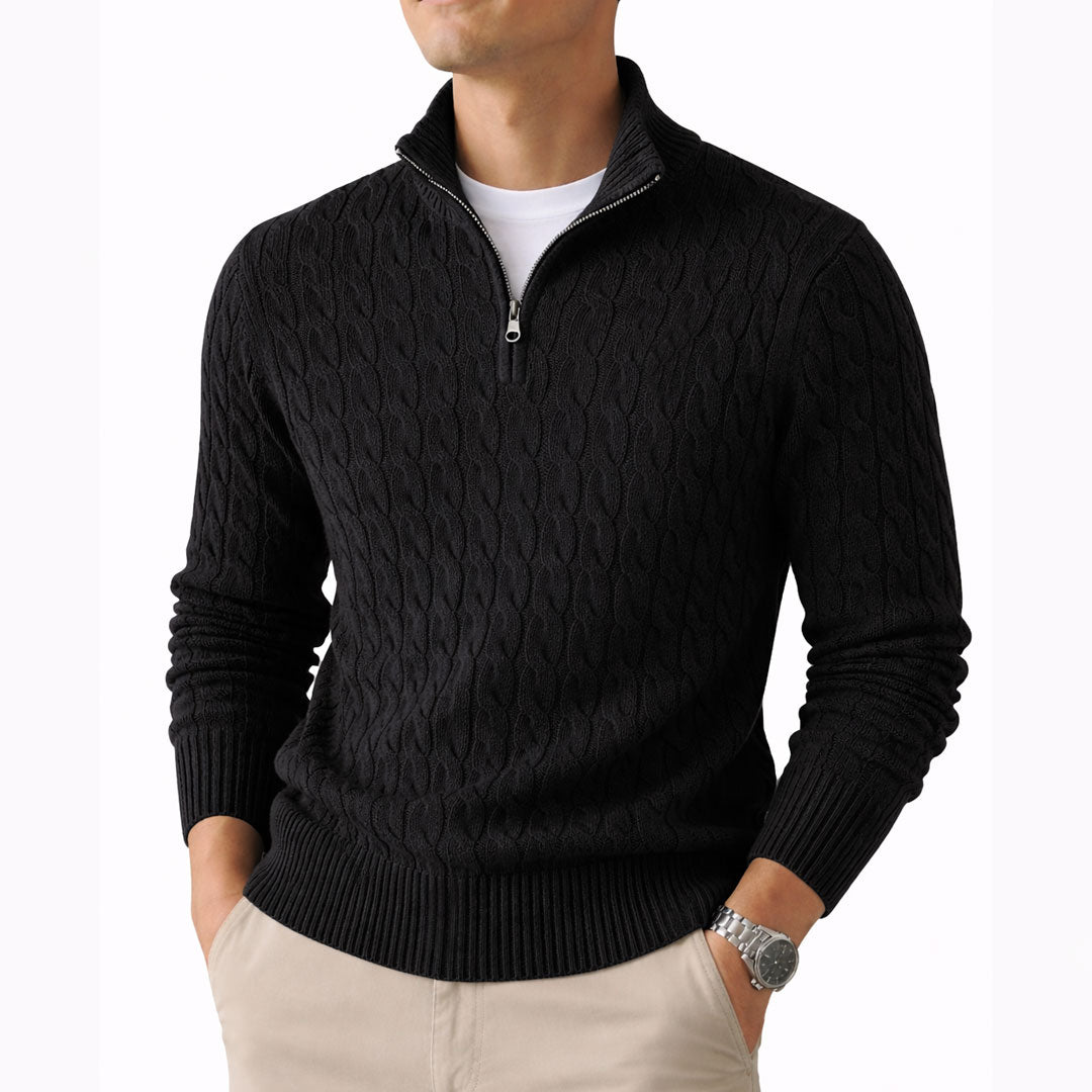 Cable-knit jumper with a quarter-length zip