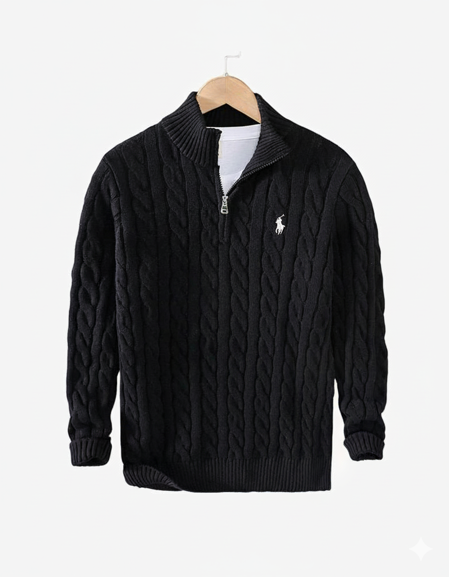 R&L | Jersey de punto trenzado con cremallera de un cuarto