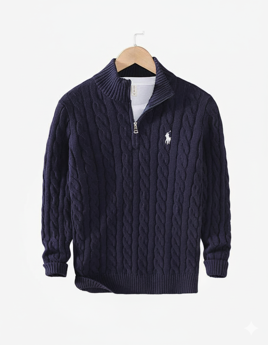 R&L | Jersey de punto trenzado con cremallera de un cuarto