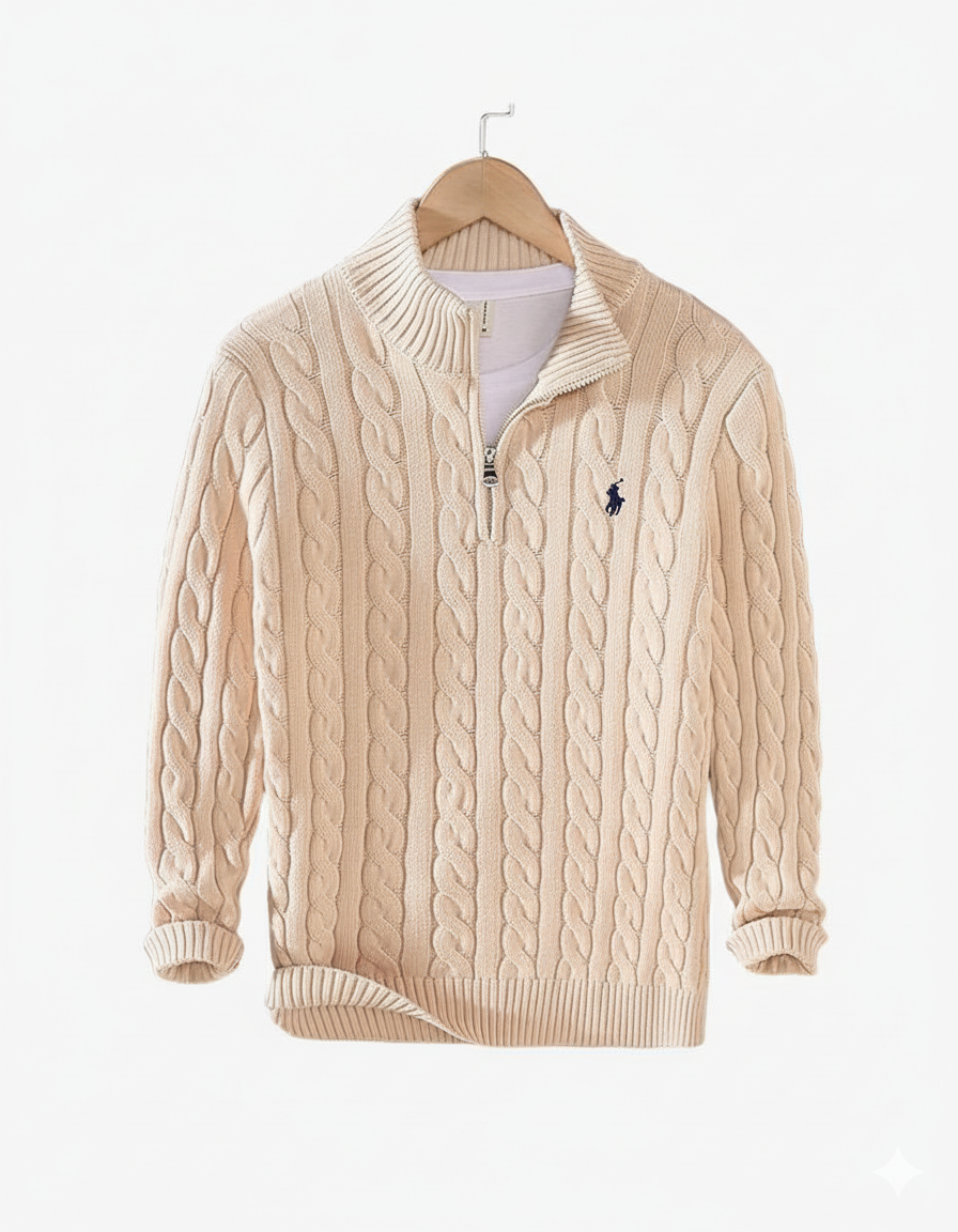 R&L | Jersey de punto trenzado con cremallera de un cuarto