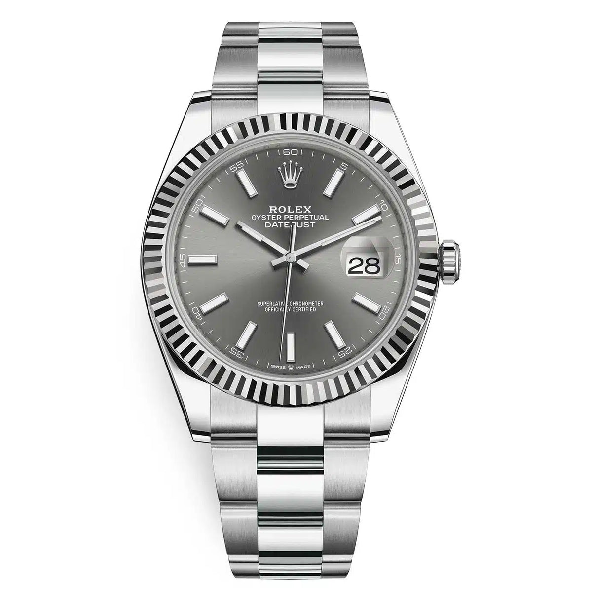 Rlx Datejust Rhodium Dial Fluted Bezel 41mm 126334